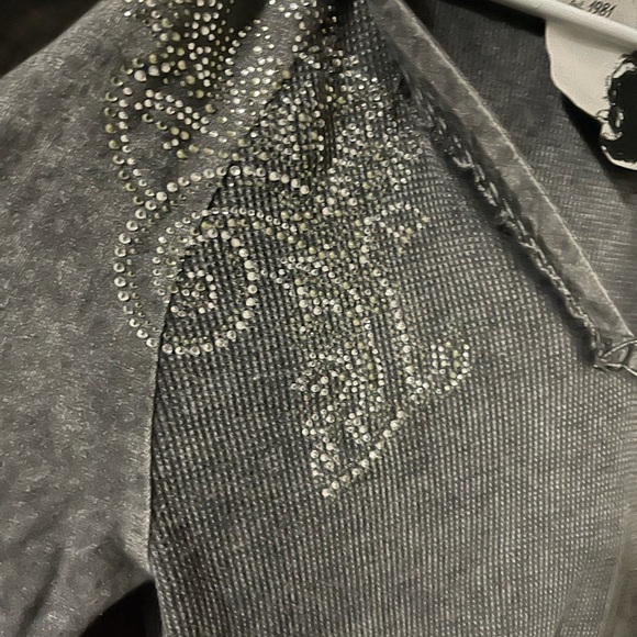 Guess Long Sleeve Top Thermal Size large Rhinestones Vintage Y2K Hoodie Gray L - Picture 3 of 4
